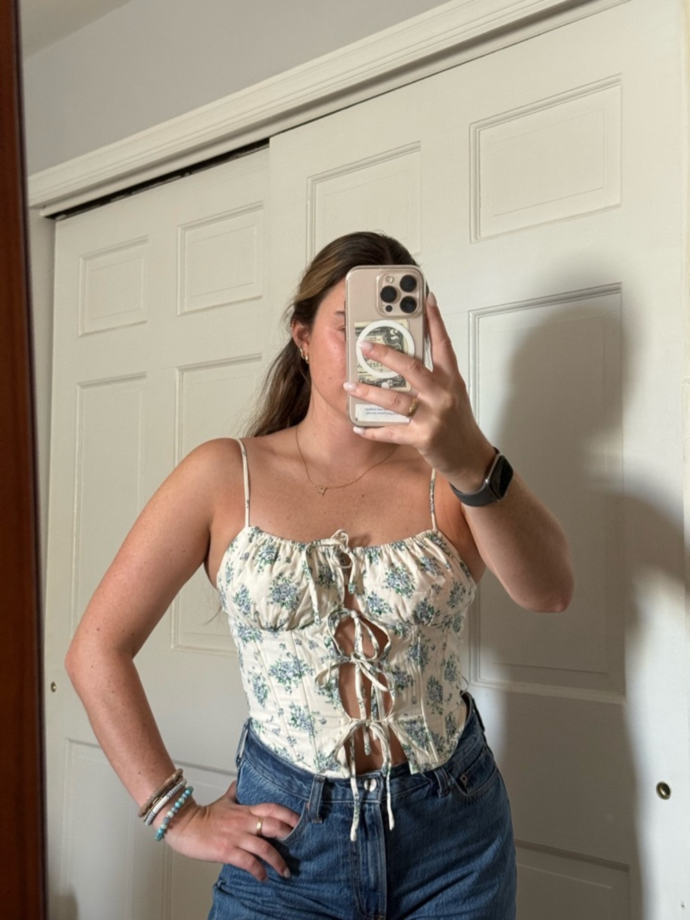 Floral Lace-Up Corset Top